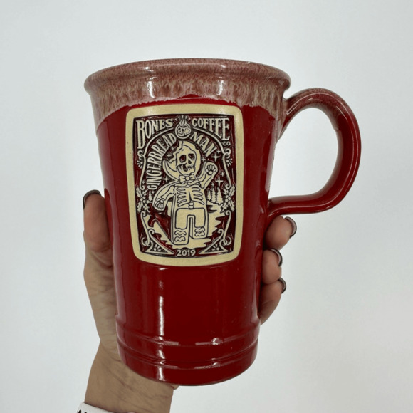 Bones Coffee Other - 2019 Bones Coffee Gingerbread Man Deneen Pottery 14oz Commuter Red Sandy White